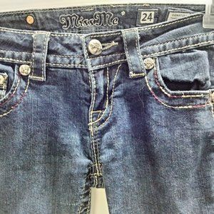 MISS ME  SKINNY JEANS DARK DENIM SIZE 24 WAIST 32 LENGTH